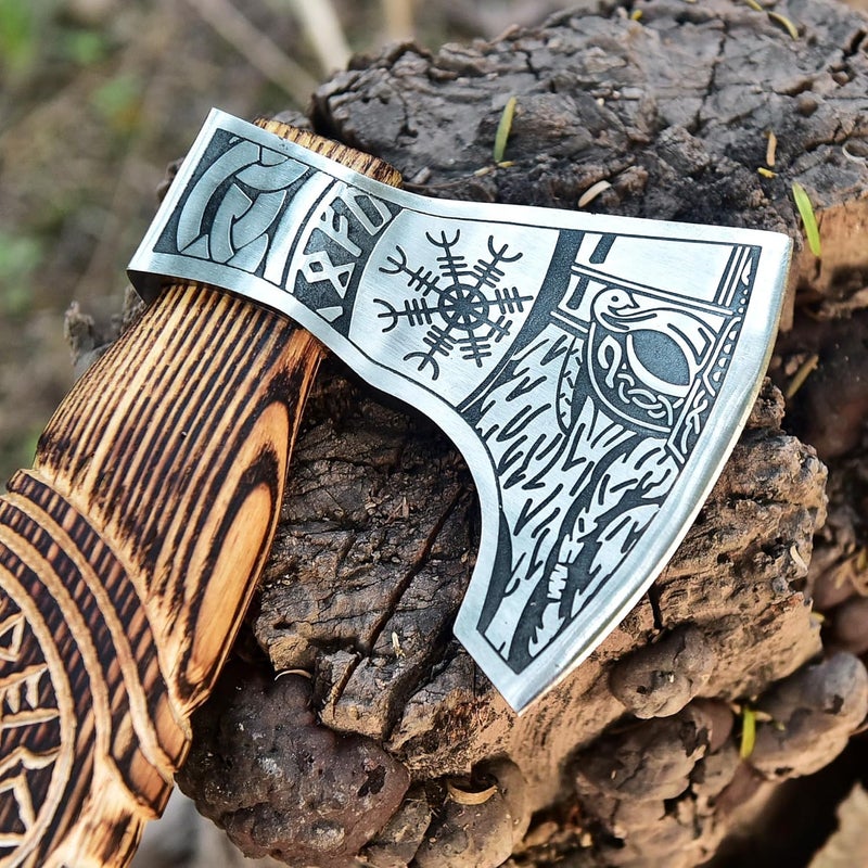 FH TRADERS Hand Forged Viking Axe – Carbon Steel Blade with Ash Wood Handle and Leather Sheath, Camping, Hunting, Outdoor Hatchet Valhalla Ax, Medieval Axe, Authentic Norse Axe, Historical Gift for Men - Image 4